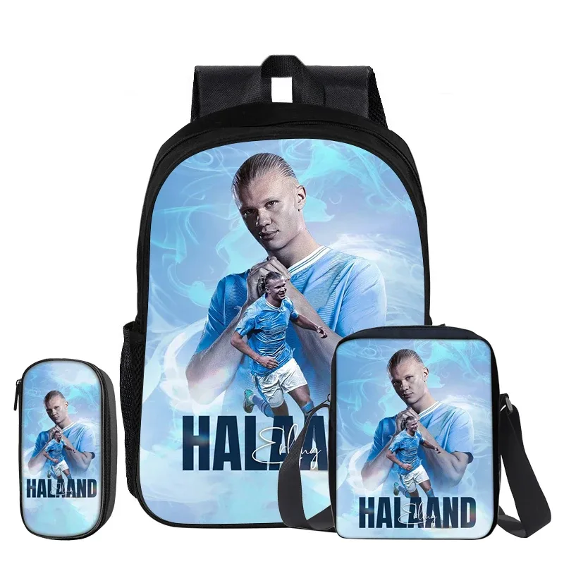 haaland – ensemble de 3 sacs à dos, sac à bandoulière, sacs à crayons, sac à livres, sac à dos de star du football, mochila, cartable de sport, cadeau pour enfants