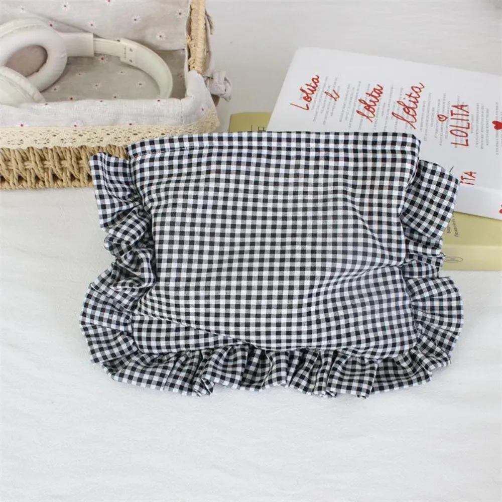 trousse de maquillage à volants et à carreaux durable grande capacité pochette cosmétique portable sac à main zippé maison & voyage