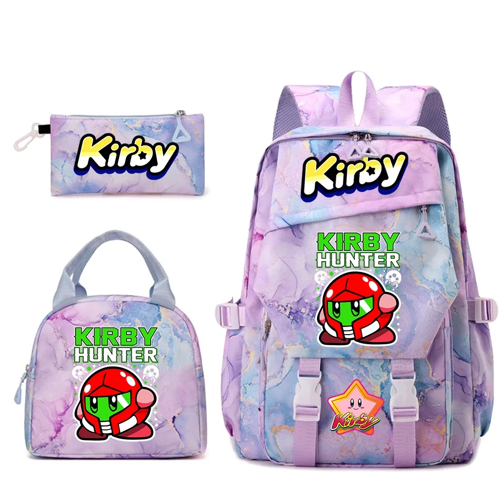 ensemble de sacs à dos pour étudiantes avec imprimé kirby, sac à déjeuner et trousse à crayons, sac à dos scolaire léger