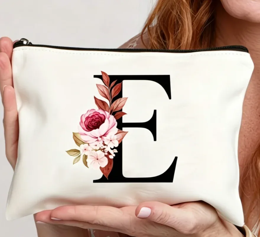 sac à fermeture éclair élégant avec motif de lettres et de fleurs, trousse de maquillage polyvalente, trousse à cosmétiques légère pour femmes a-z, 1 pièce