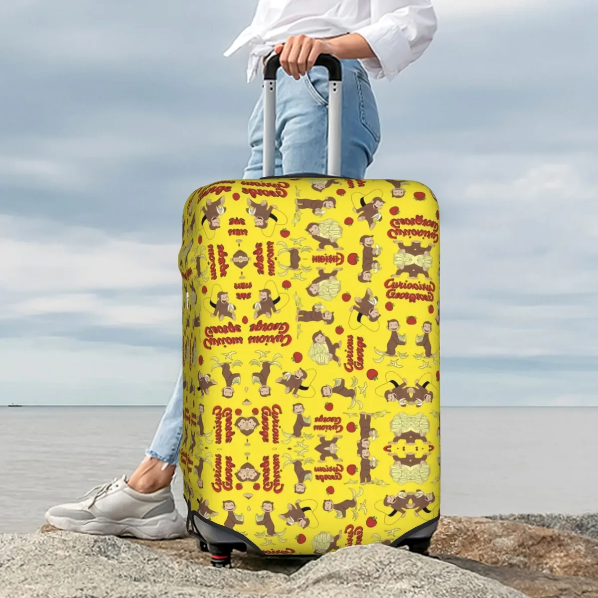 housse de valise anti-poussière, motif dessin animé curious george funny tv monkey anime, protection pour bagages de 18 à 32 pouces