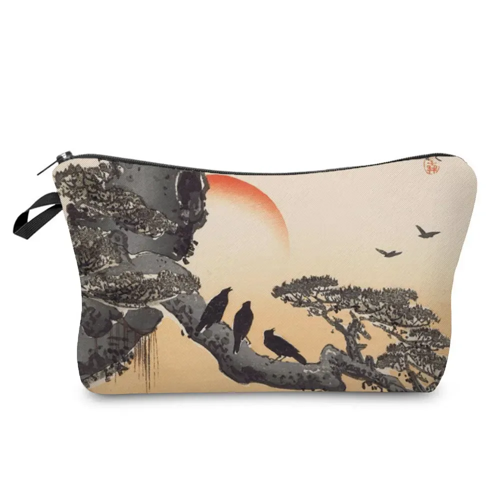 ukiyoe – mini trousse de maquillage pour femmes, design japonais, grue de styliste, trousse de toilette de voyage de plage, trousse à cosmétiques écologique réutilisable