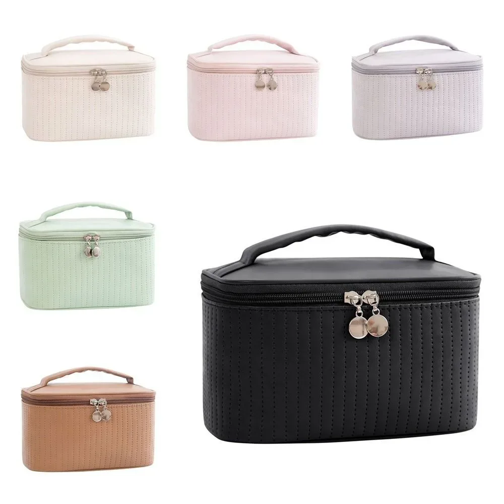 sac de rangement de lavage de voyage polyvalent, grande capacité, mignon gâteau, sac à cosmétiques, couleur unie, organisateur de toilette en cuir pu pour femme