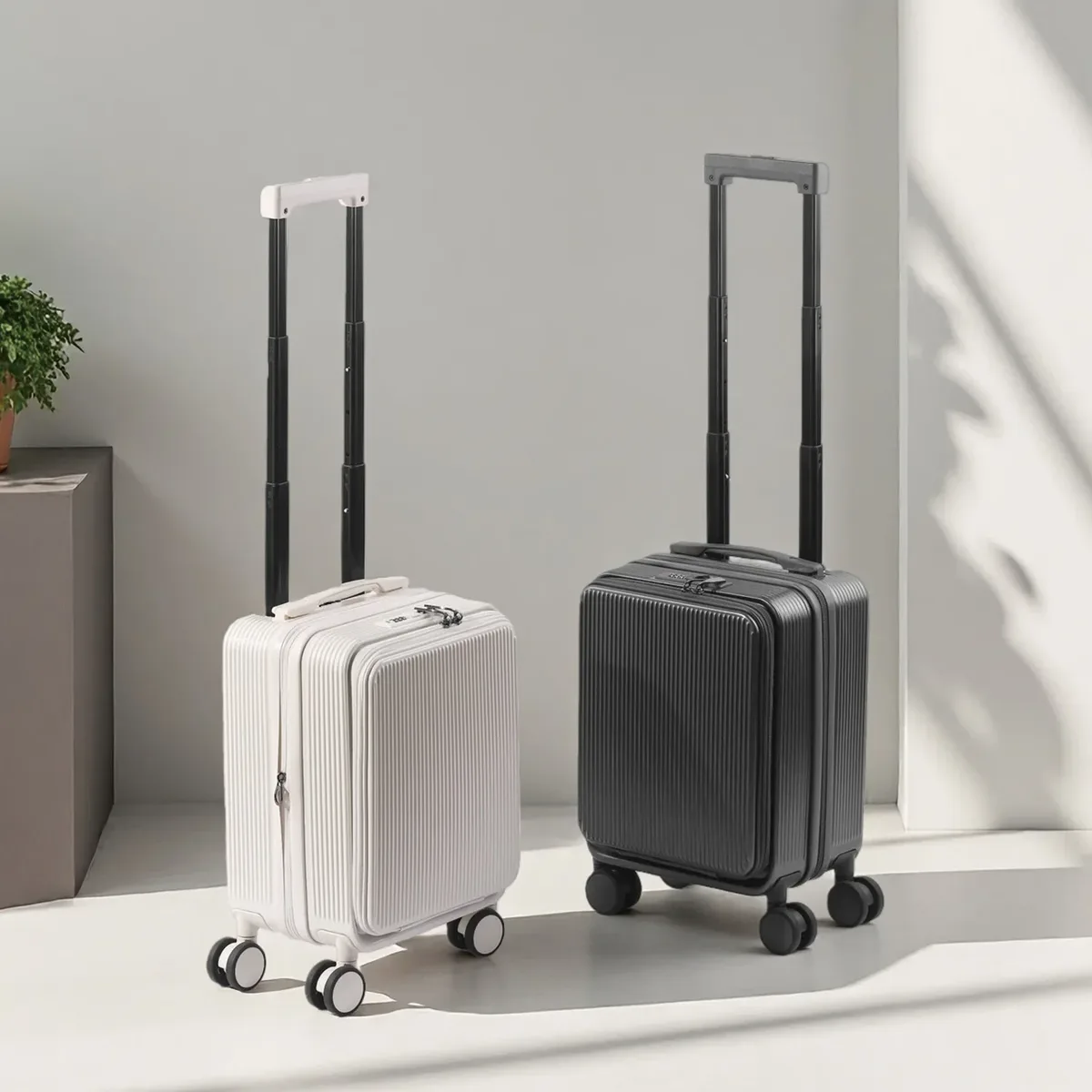 bagage à main extensible de 16 pouces, valise à ouverture frontale, grand compartiment profond, organisateur humide/sec abs + pc 360 ° roues à rotation silencieuses