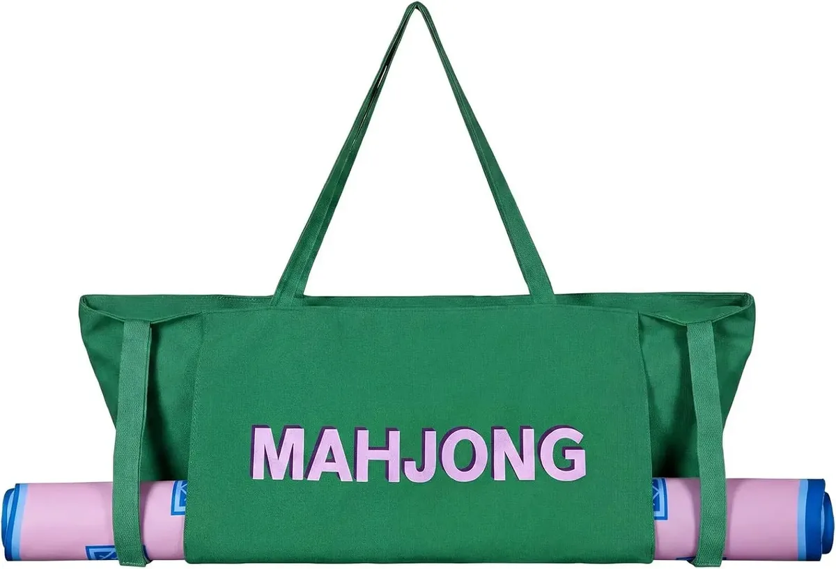 sac fourre-tout en toile, sac de transport portable pour tuiles de mahjong, sac à main pour tapis de yoga, sac à bandoulière de voyage, cadeau d'anniversaire ou de vacances pour femmes