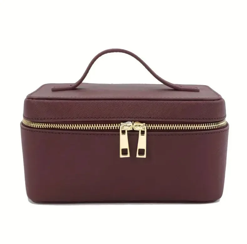 saffiano – trousse de toilette de voyage en croûte de cuir pour femmes, trousse de toilette de voyage personnalisée, boîte de rangement de maquillage suspendue portable, kit dopp, sac à cosmétiques