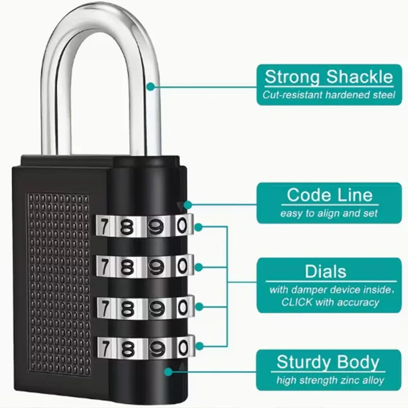 cadenas à code à 4 chiffres en métal, étanche pour extérieur, pour valise, bagage, casier domestique, sécurité de chambre
