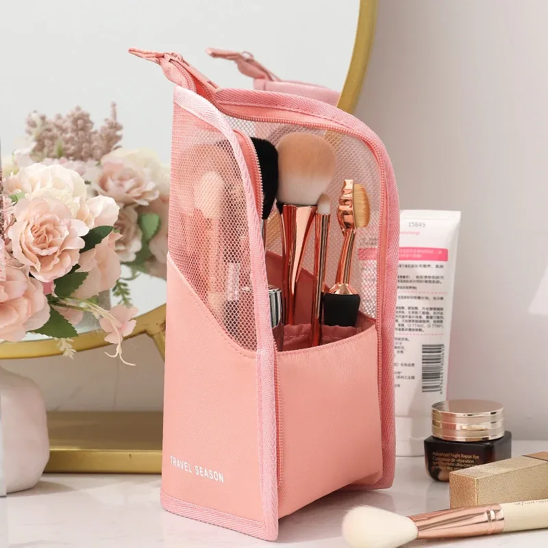 1 pc support sac cosmétique pour femmes clair fermeture éclair sac de maquillage voyage femme maquillage porte-brosse organisateur trousse de toilette