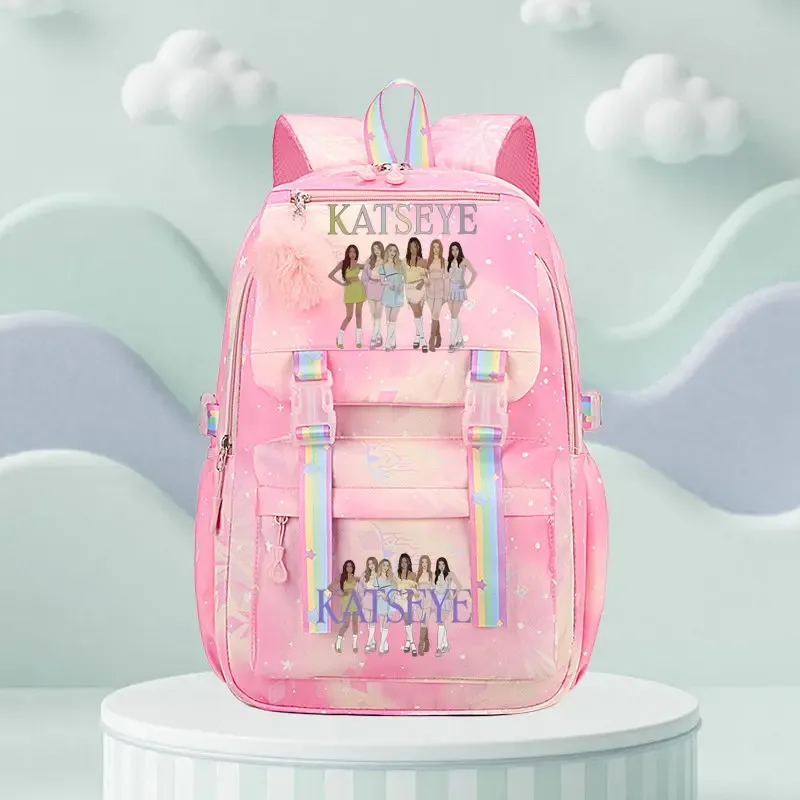 sac d'école katseye print, sac d'école pour élèves du primaire, sac à dos de voyage en plein air, sac à dos tendance pour filles, sac à dos pour enfants.