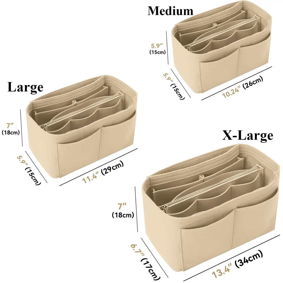 insert organisateur de sac à main en feutre – séparateur de sac fourre-tout de voyage avec fermeture éclair, insert de sac à main pour longchamp, neverfull, speedy & more