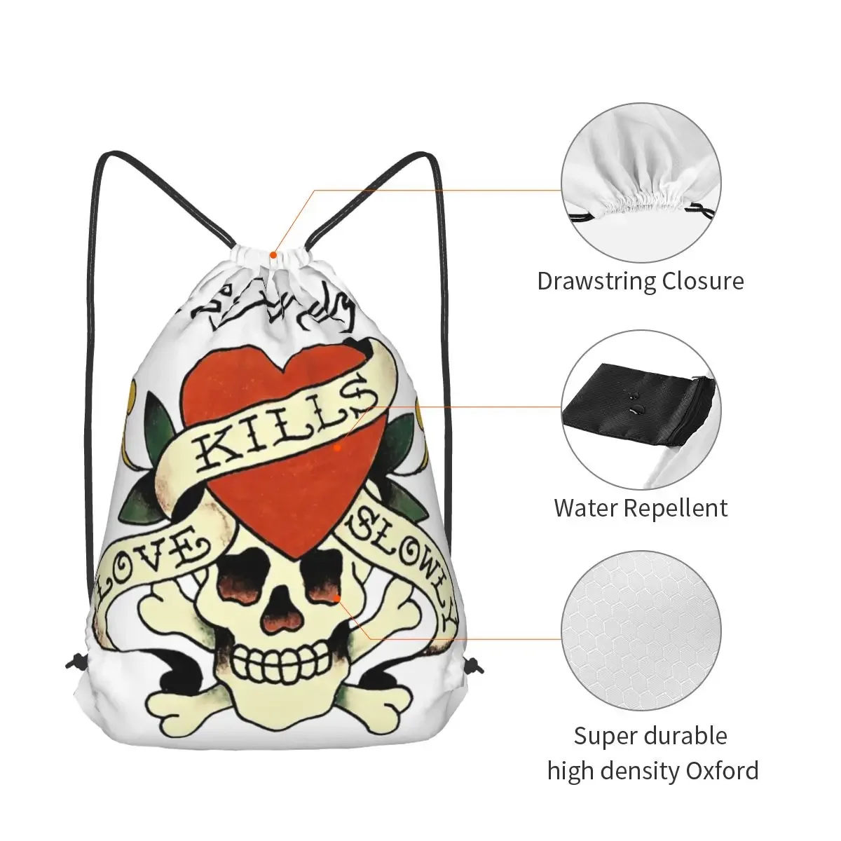sacs à dos ed hardy love kills slowly, sacs à cordon multifonctionnels, sacs à chaussures, sacs à livres pour étudiants en voyage