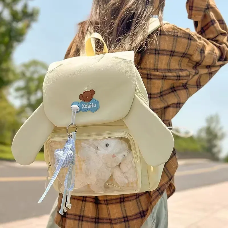 Y2k Bow Oreille de lapin Japonais Ita Sac à dos Lolita Fille Sac Transparent Mignon Haute Capacité Sac à Dos Style Preppy Sac à Dos À Volants