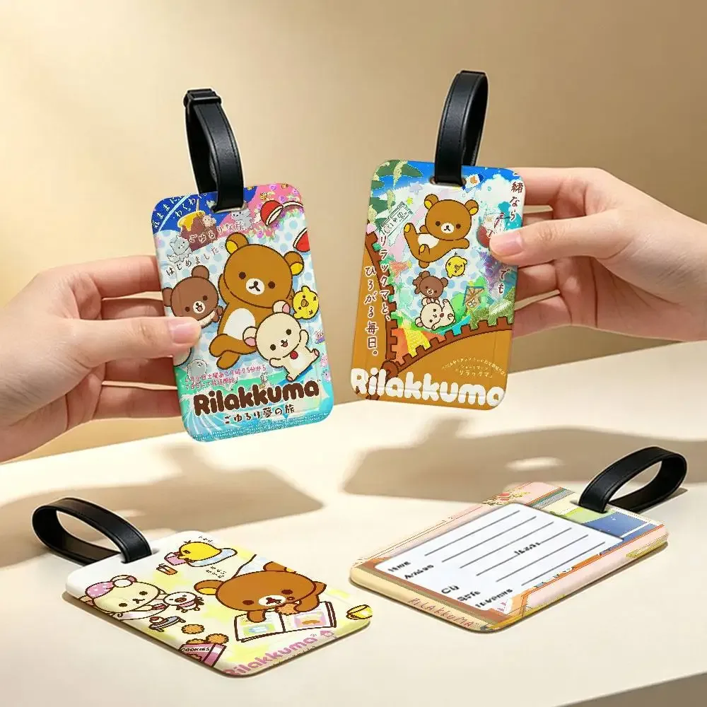 étiquette de bagage de voyage r-rilakkuma mellow-comfy, couverture de carte d'information en pvc, marqueur de nom anti-perte pour sac à dos