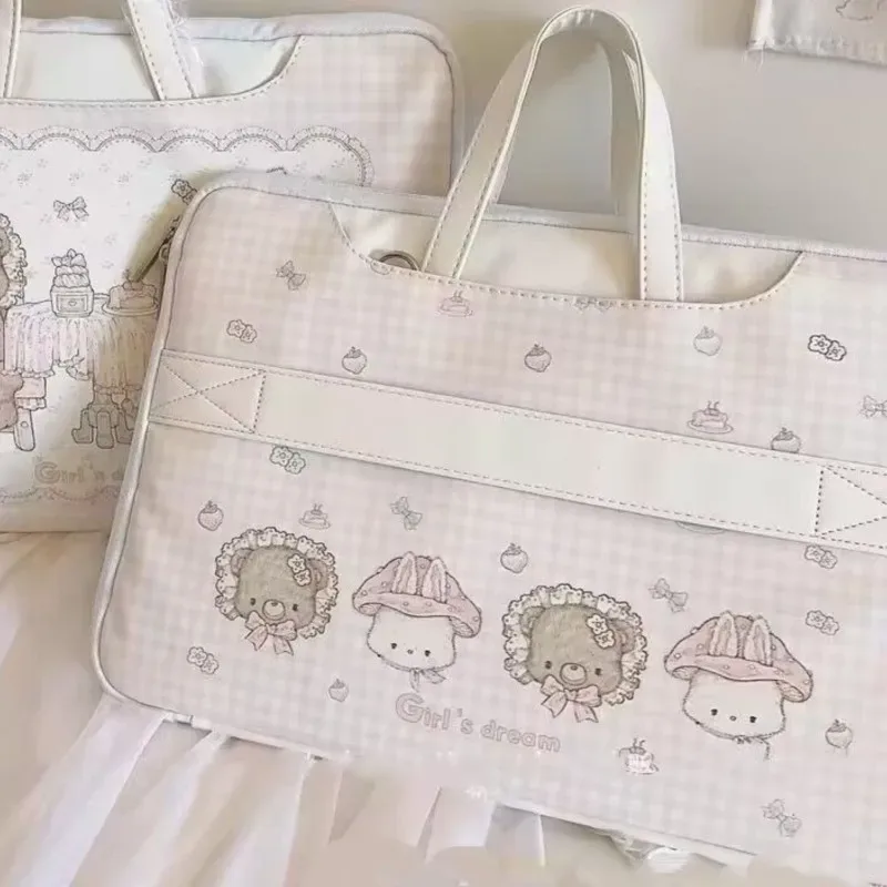 sac pour ordinateur portable avec imprimé de dessins animés mignons et doux de style coréen pour femmes, compatible macbook air pro 13 14 15 16 pouces, housse pour ordinateur portable, tablette, sac à main rose