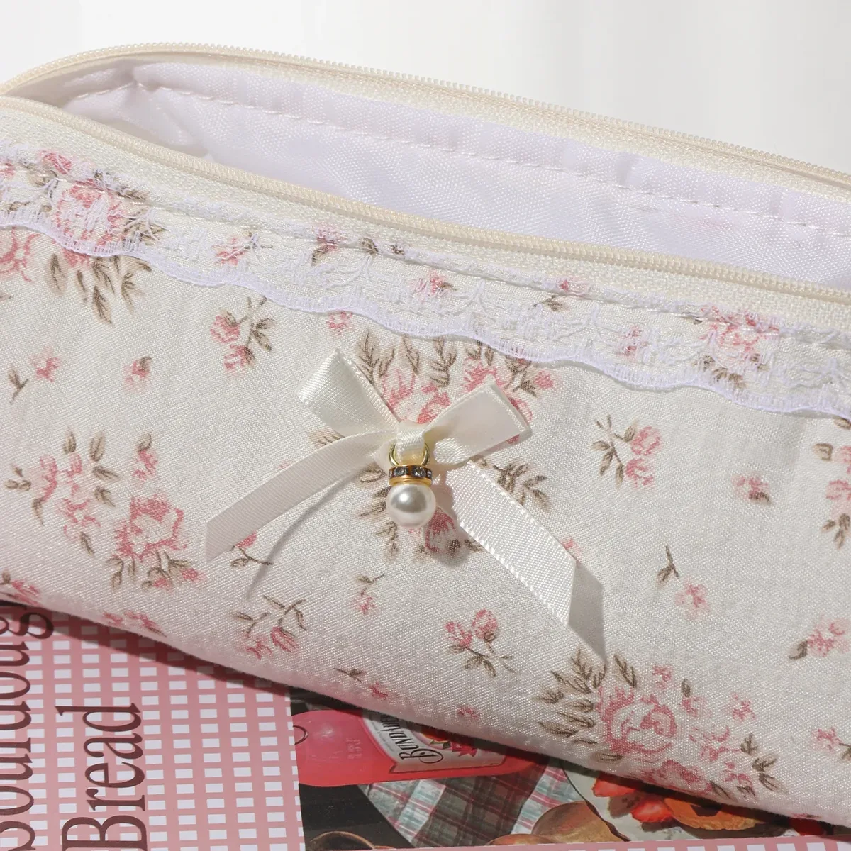 sac de voyage pour pinceaux de maquillage en coton, pochette de rangement à motifs floraux pour brosses cosmétiques et articles de toilette pour femmes, organisateur portable