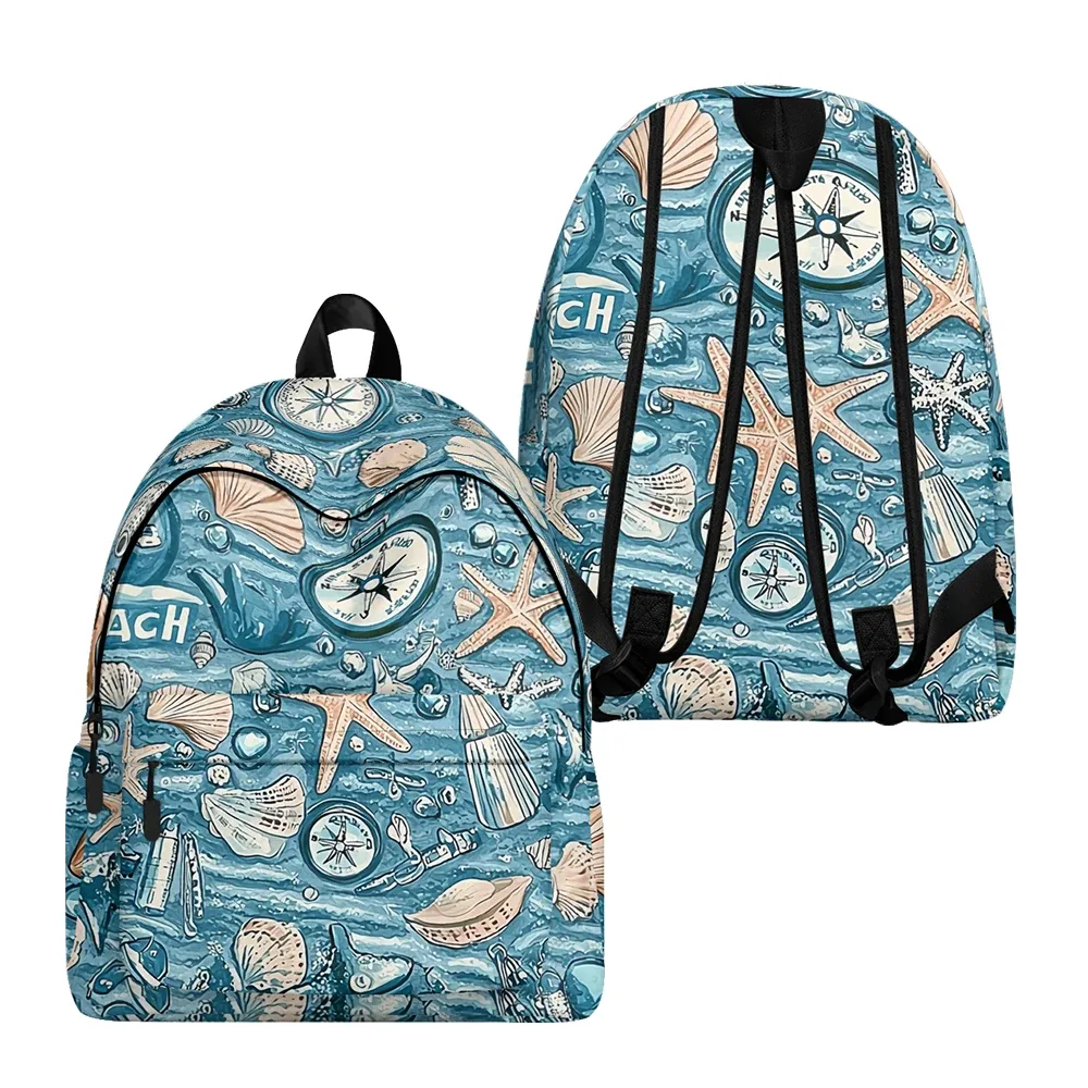 sac à dos imprimé étoile de mer sur le thème de l'océan, sacs à crayons, sangles réglables, léger et durable, sac à dos de voyage scolaire, ensembles pour adolescents