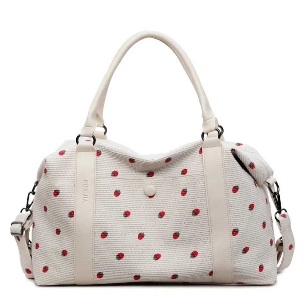 sac de voyage en velours côtelé imprimé fraises pour femme, grande capacité, avec compartiment humide/sec, idéal pour le week-end, le sport ou les vacances