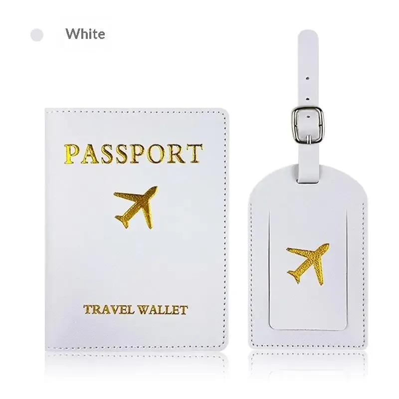 lot de 2 : housse de passeport en pu et étiquette de bagage d'identification pour valise, porte-nom, adresse et passeport