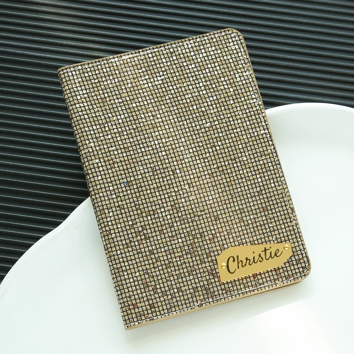 porte-passeport personnalisé avec nom et paillettes disco, porte-passeport unique avec étiquette nominative miroir brillante, cadeau de voyage