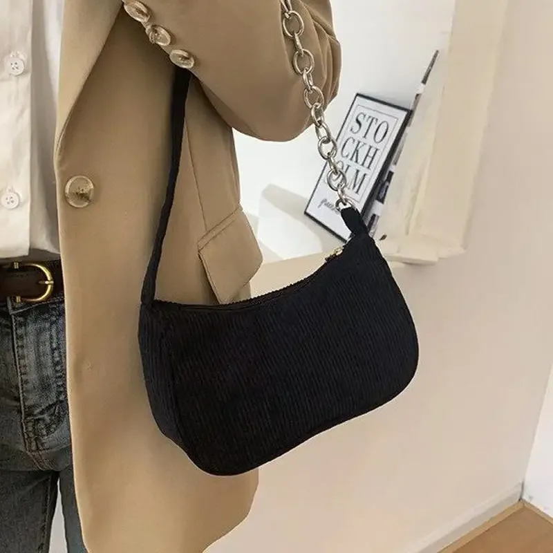 sac sous les bras en velours côtelé pour femmes, sacs à bandoulière décontractés, pochette de shopping sous les aisselles pour téléphone, fermeture éclair, pochette