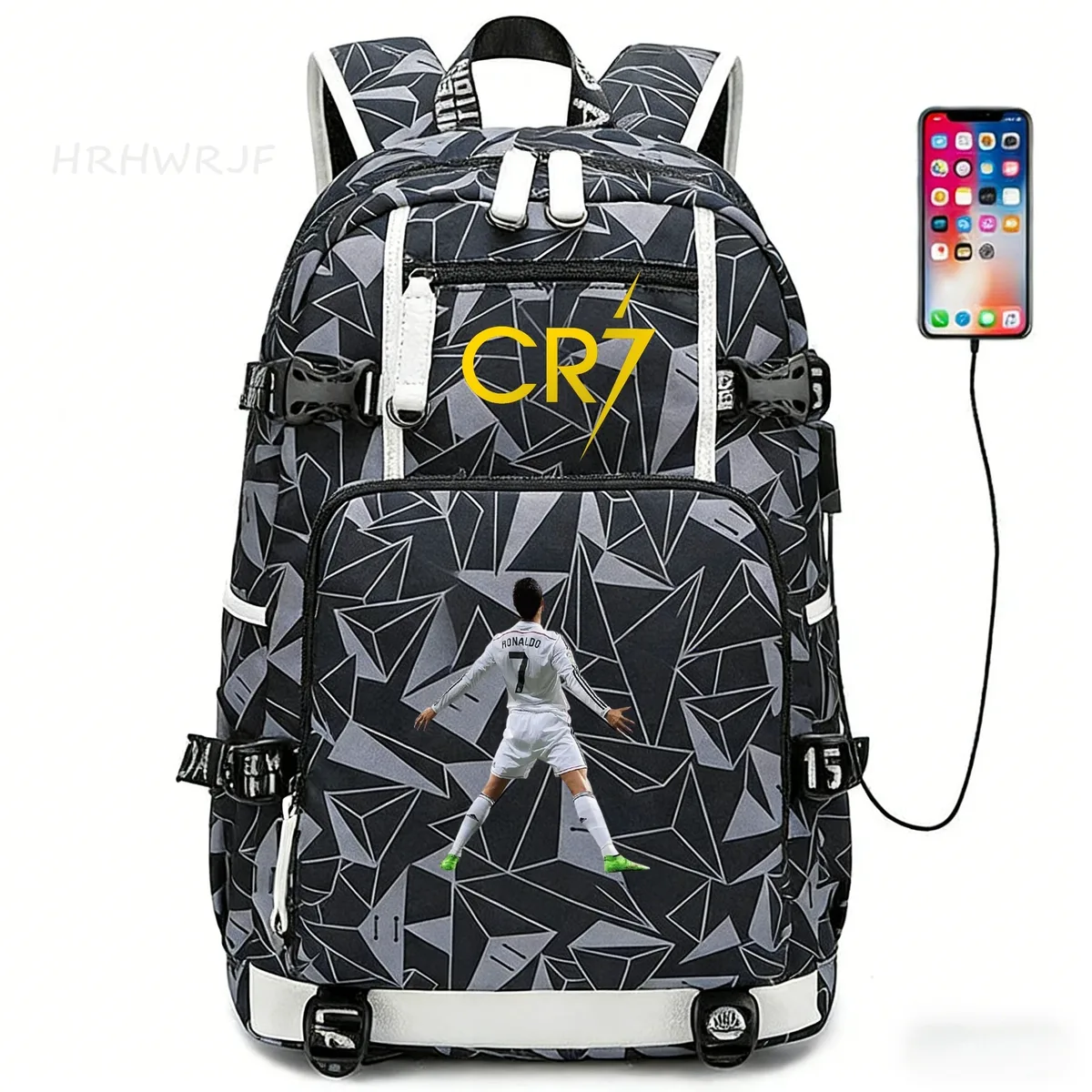 sac à dos usb cr7 pour superstars du football, sac de voyage pour ordinateur portable, sacs d'école noirs pour hommes, sacs d'école pour étudiants, mochilas, cadeau