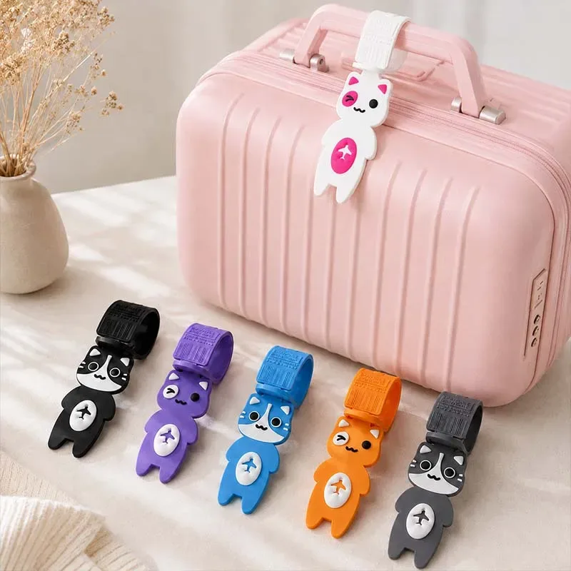 2 pièces, étiquette de bagage en forme de chat mignon, étiquette de voyage pliable créative, adaptée aux acces