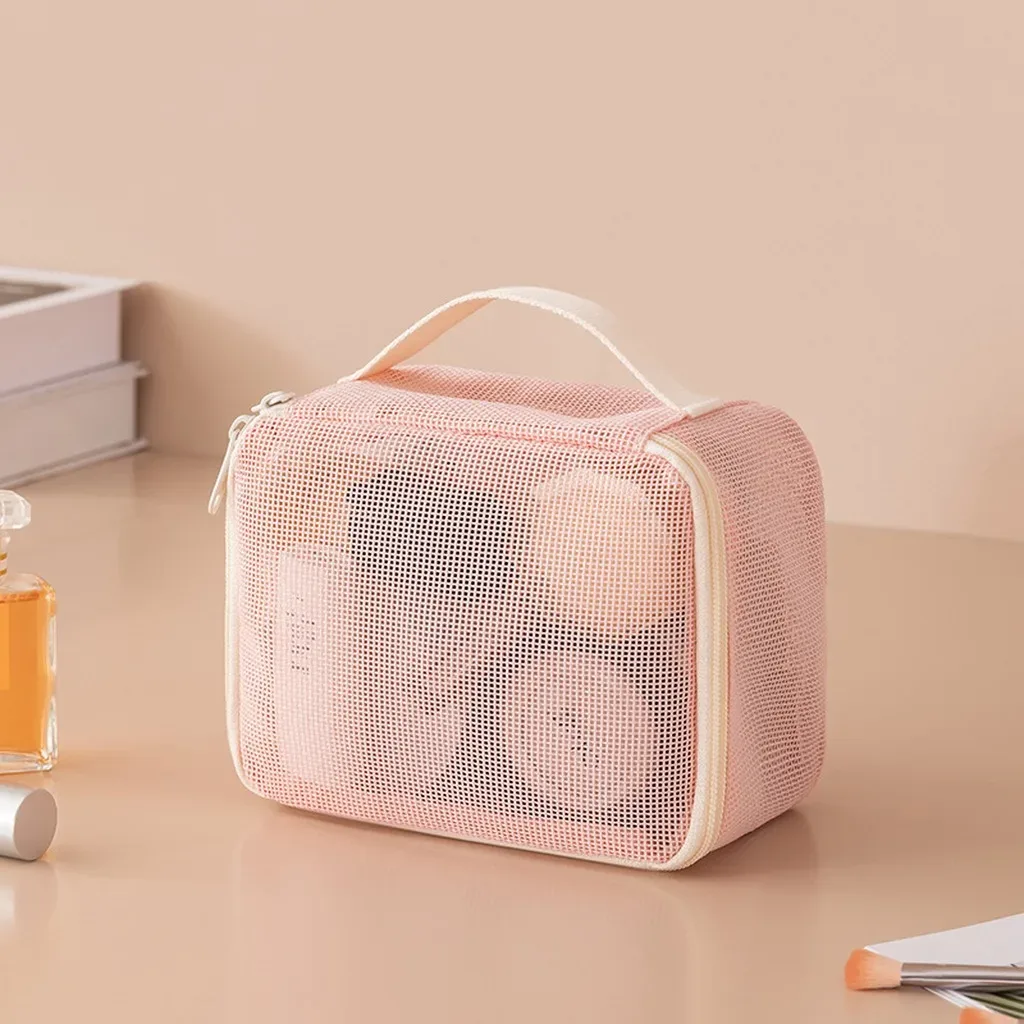 pochette de rangement portable, sac à cosmétiques en maille multi-usages, organisateur de maquillage respirant, trousse de toilette transparente pour la douche