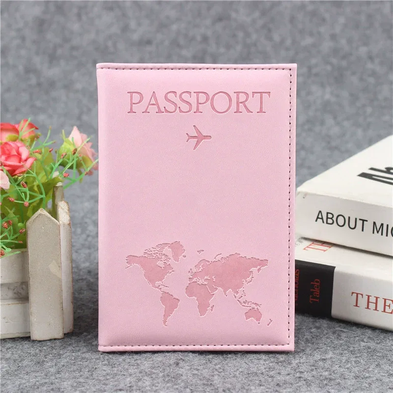 étui de voyage pour passeport en cuir pu avec carte du monde, pour hommes et femmes, organiseur - porte-cartes de protection, housses pour documents d'identité