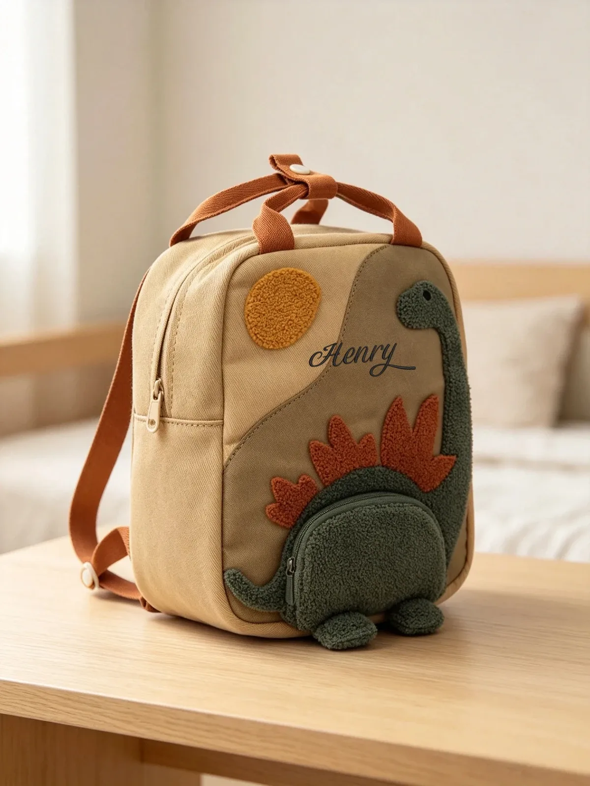 sac à dos de maternelle brodé, motif dessin animé mignon, patchwork, nom personnalisé, cartable pour l'école et les enfants, usage quotidien en extérieur