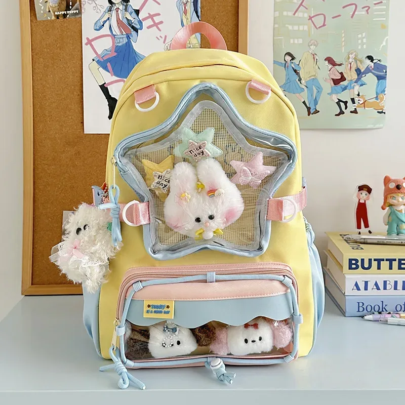 sac à dos transparent star pour femme, sac à dos d'étudiante, sac ita, grande capacité, sacs mignons, portables et légers pour femme