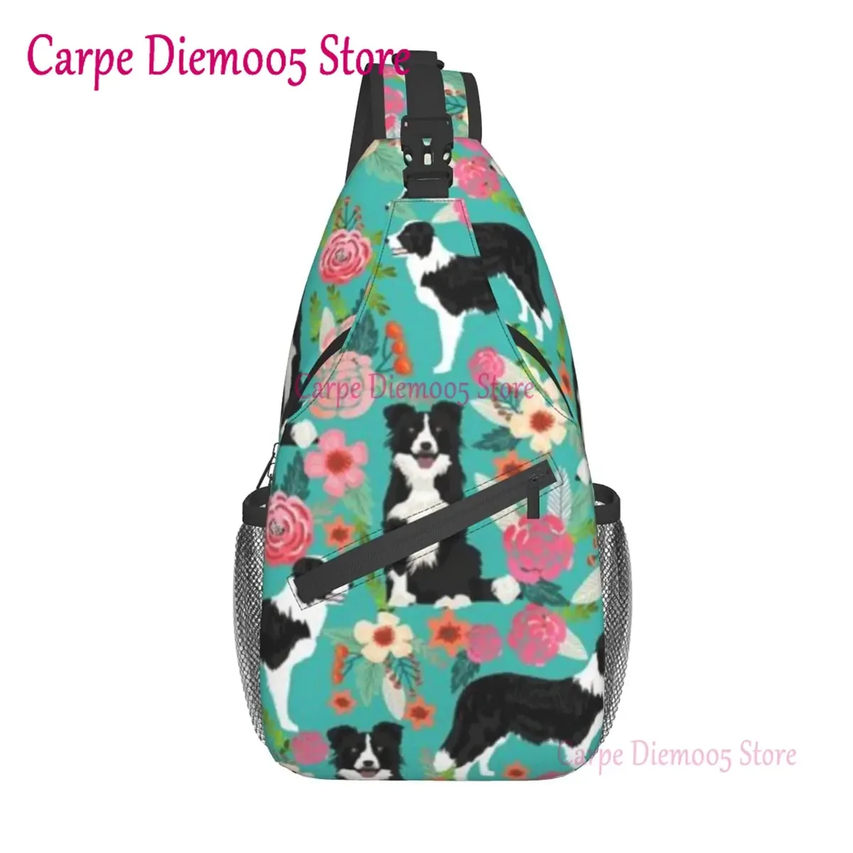 collie – sac à dos à bandoulière en corde, motif floral, triangle, canfeng, sac à dos pour voyage, randonnée, sac de jour