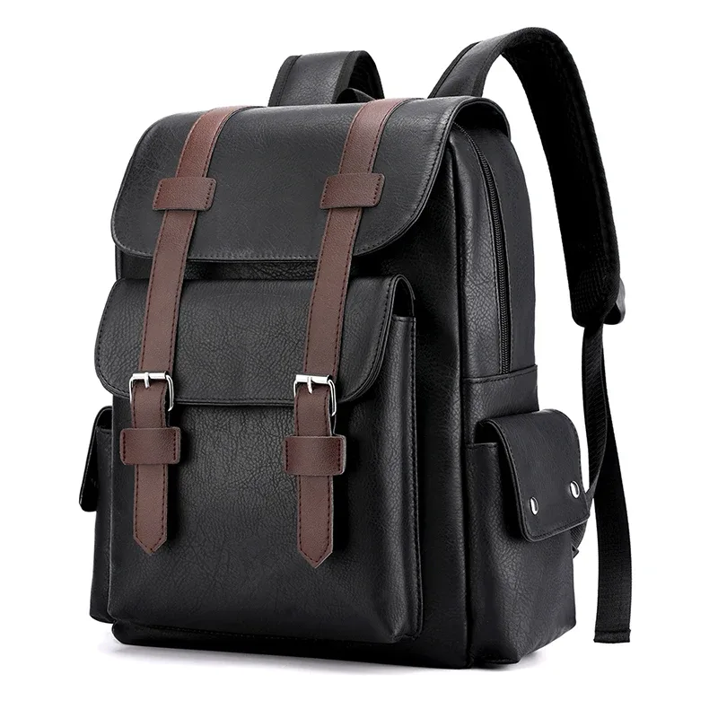 2023 hommes sac à dos en cuir pu bagpack grand ordinateur portable sacs à dos mâle mochilas noir cartable pour adolescents garçons marron sac a dos