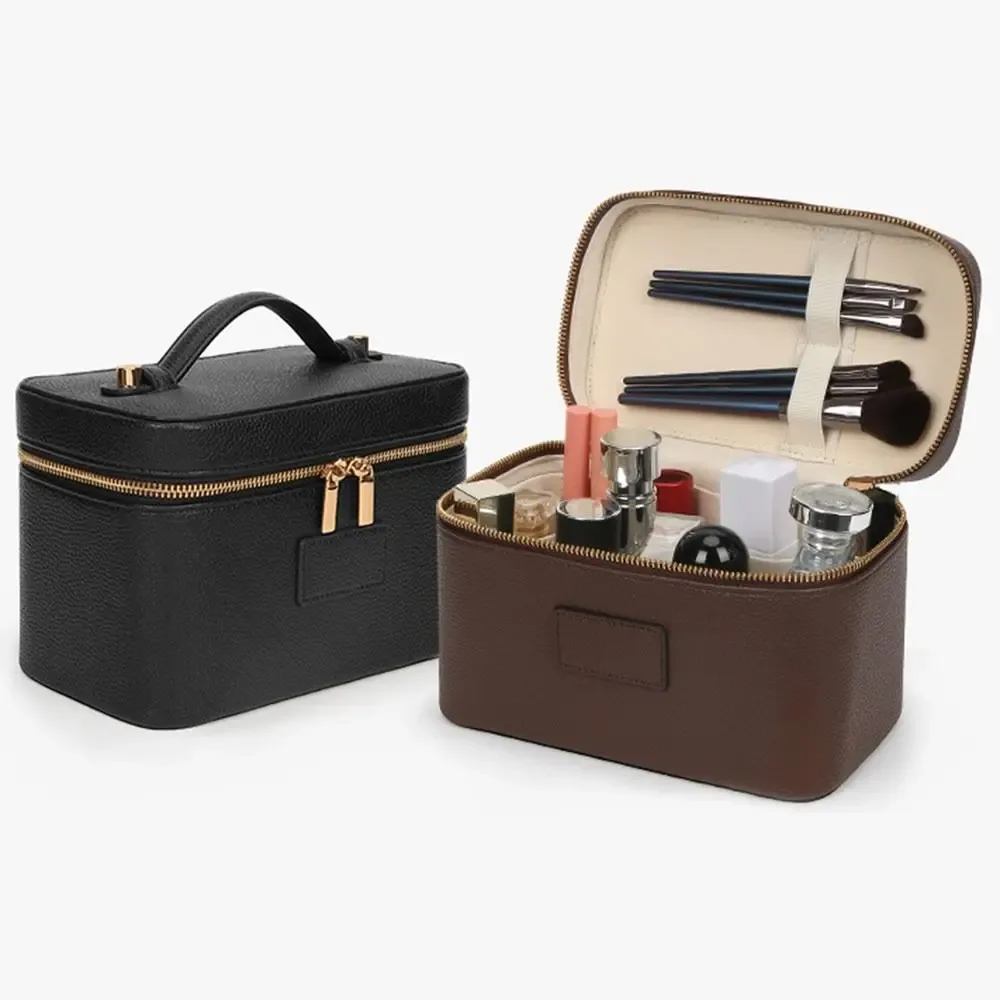 sac de maquillage en cuir pu, forme carrée, grande capacité, sac de rangement pour appareil photo, étanche, séparateur amovible, étui organisateur de maquillage, voyage