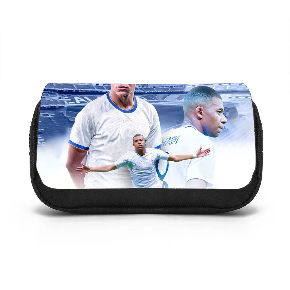 trousse de papeterie grande capacité double compartiment m-mbappe, motif étoile de football, pour étudiants