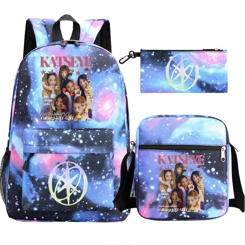 katseye chaud drôle impression sac à dos pour filles garçons étudiant pour adolescent enfants sac à dos cartable sac d'école décontracté 3 pièces/ensembles