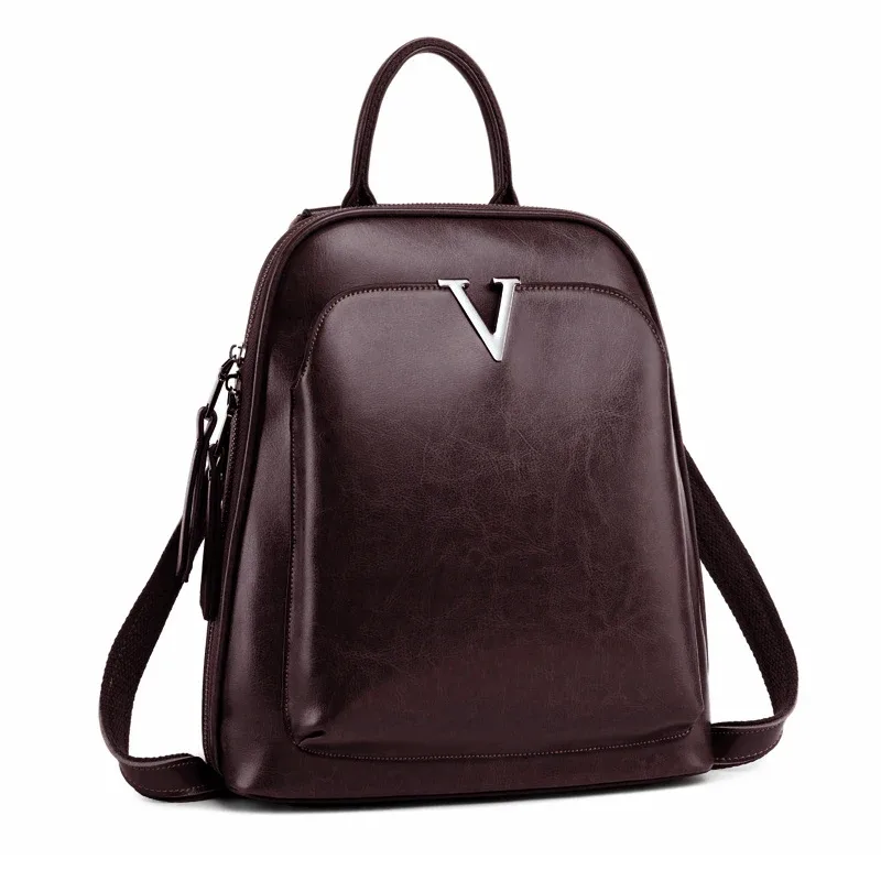 sac à dos en cire d'huile pour femmes, sac à bandoulière simple simple mode, sac à dos d'école, sac de jour en cuir véritable, nouvelle collection