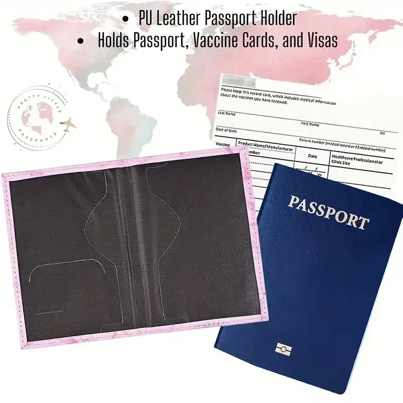porte-passeport en cuir pu rose avec étiquette brodée, étui pour billets et cartes de crédit, accessoires de voyage