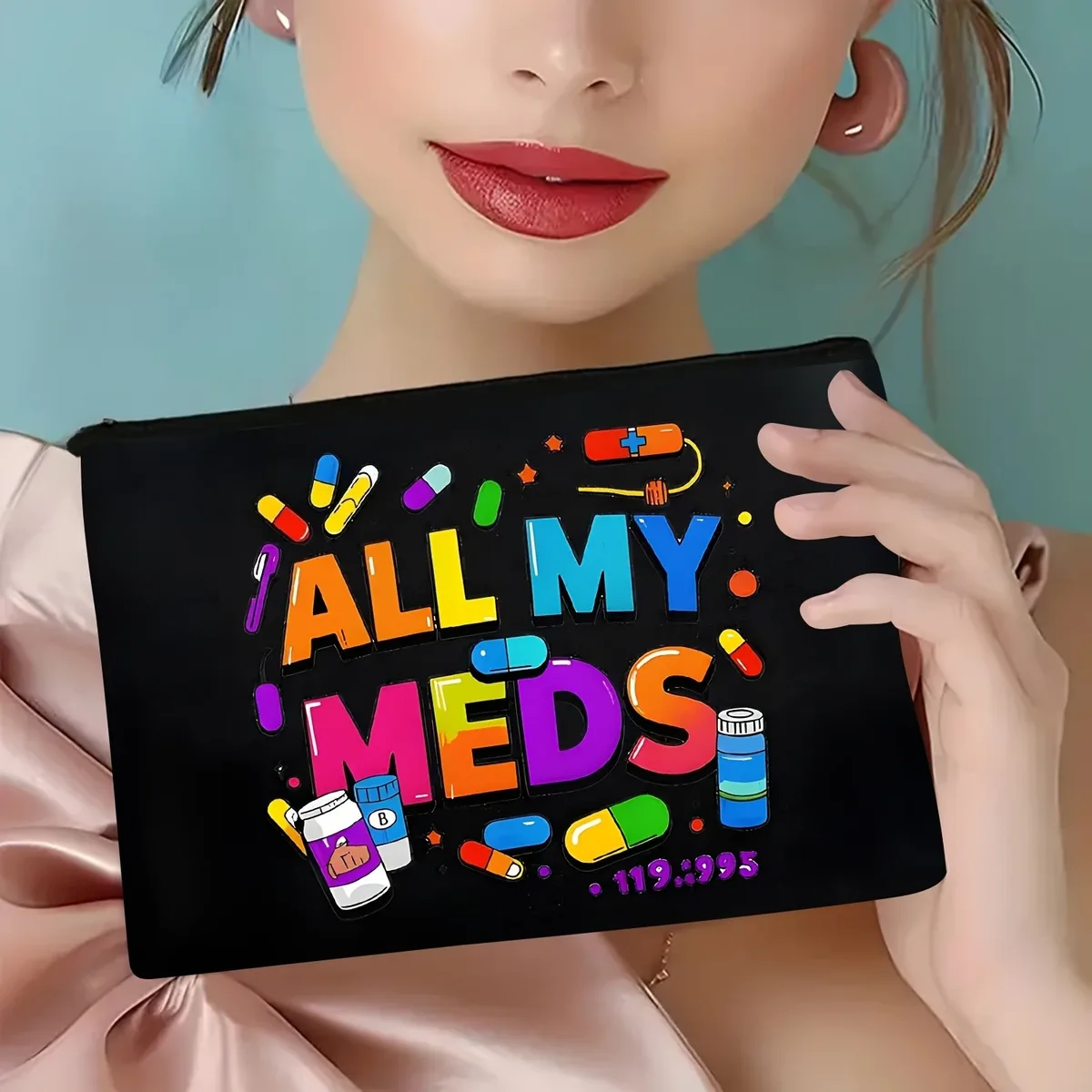 all my meds design pochette de rangement multifonctionnelle pour cosmétiques et collations de voyage – fermeture à glissière en polyester durable, rangement compact