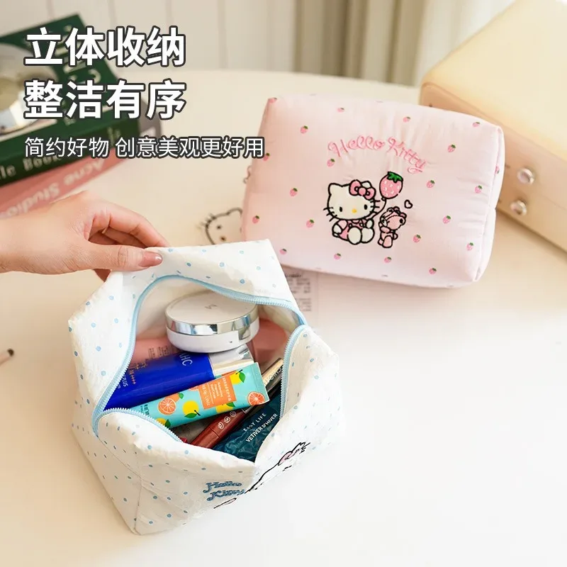 véritable trousse de maquillage minimaliste hellokitty, fraîche et douce, mignonne, en forme de chat, sac de rangement portable.