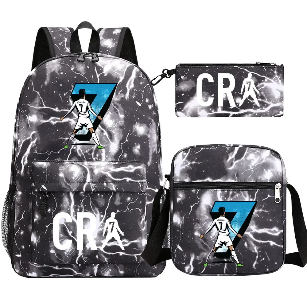 football cr7 cosplay sacs d'école sac à dos scolaire ordinateur portable adolescent garçons filles cartables 3 pièces/ensemble