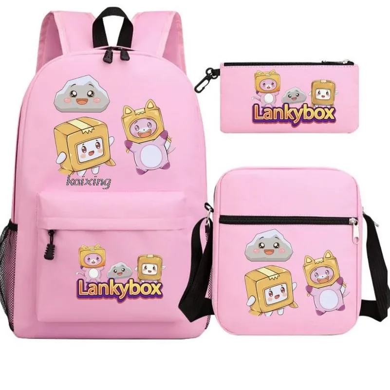 sac à dos tendance lankybox camouflage 3 pièces, grande capacité, pour adolescents, ordinateur portable, école, avec sac à bandoulière, anime, hommes, voyage, mochilas, cadeau