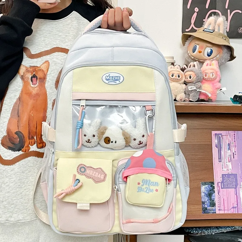 sacs à dos itabag coréens tendance, esthétiques, kawaii, transparents, pour filles, design colorblock, adaptés aux animés, grande capacité, nouveaux