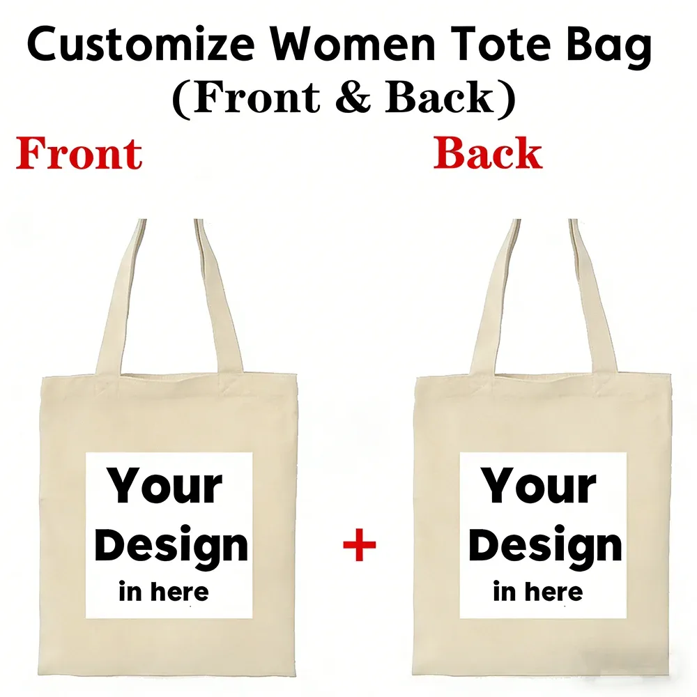 sac fourre-tout en toile de coton personnalisé, impression sur deux côtés, vos images ici, impression de design original, sacs de voyage en toile pour femmes, mode