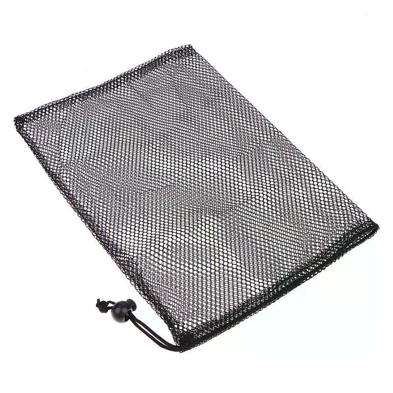 sac à cordon en maille de nylon noir multi-usage, durable, pour rangement, maison, voyage, activités de plein air, sac à linge, sac de rangement