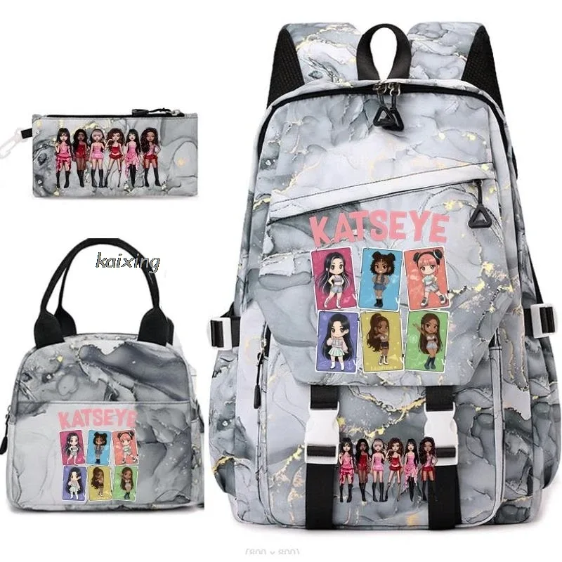 nouveaux sacs à dos katseye à imprimé amusant, 3 pièces/ensemble, sac d'école pour étudiants, sac de voyage pour adolescents, filles et garçons, sacs à lunch, sac à dos