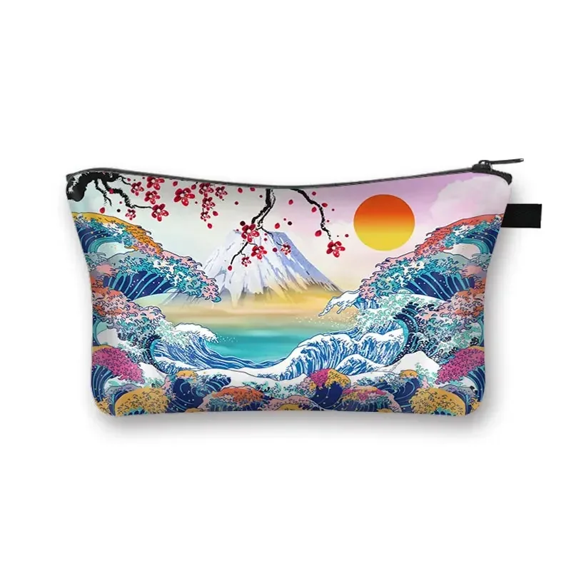 trousse de toilette pour femmes, la grande vague de kanagawa trousse à cosmétiques nuit étoilée sacs mekeup harajuku organisateur cosmétique sac de beauté pour filles