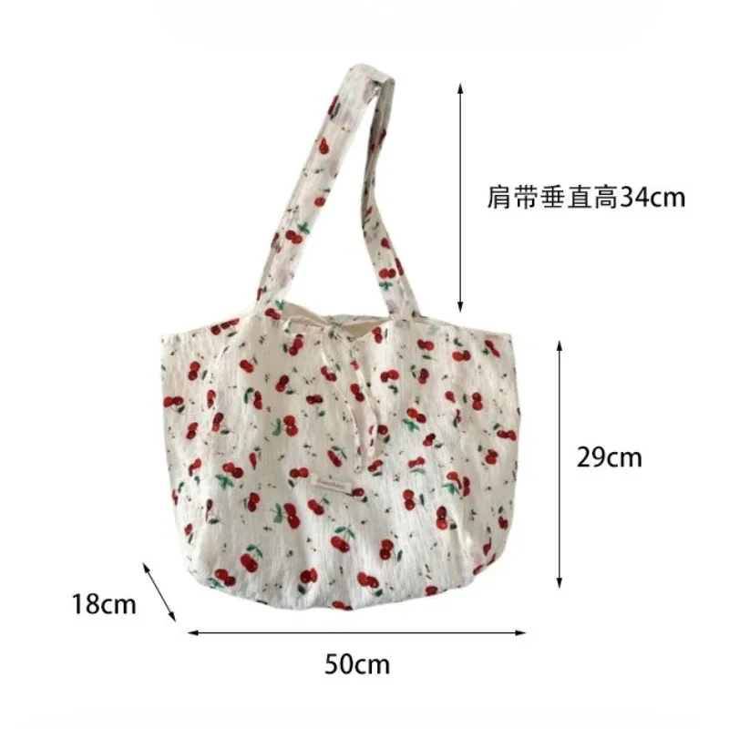 sac de shopping polyvalent pour femmes, sac à bandoulière simple en mousseline de soie imprimé floral frais et doux, fourre-tout de grande capacité pour classe d'étudiant