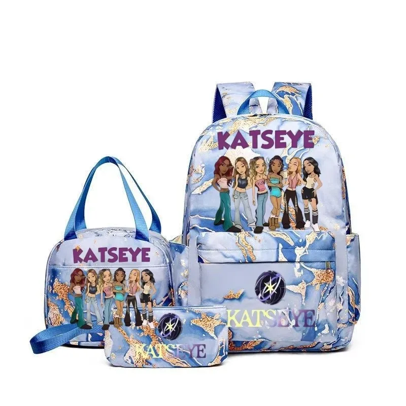 sac à dos grande capacité imprimé katseye amusant, léger, pour l'école, les voyages, décontracté, pour femmes et filles, avec compartiment pour stylos et sac à déjeuner