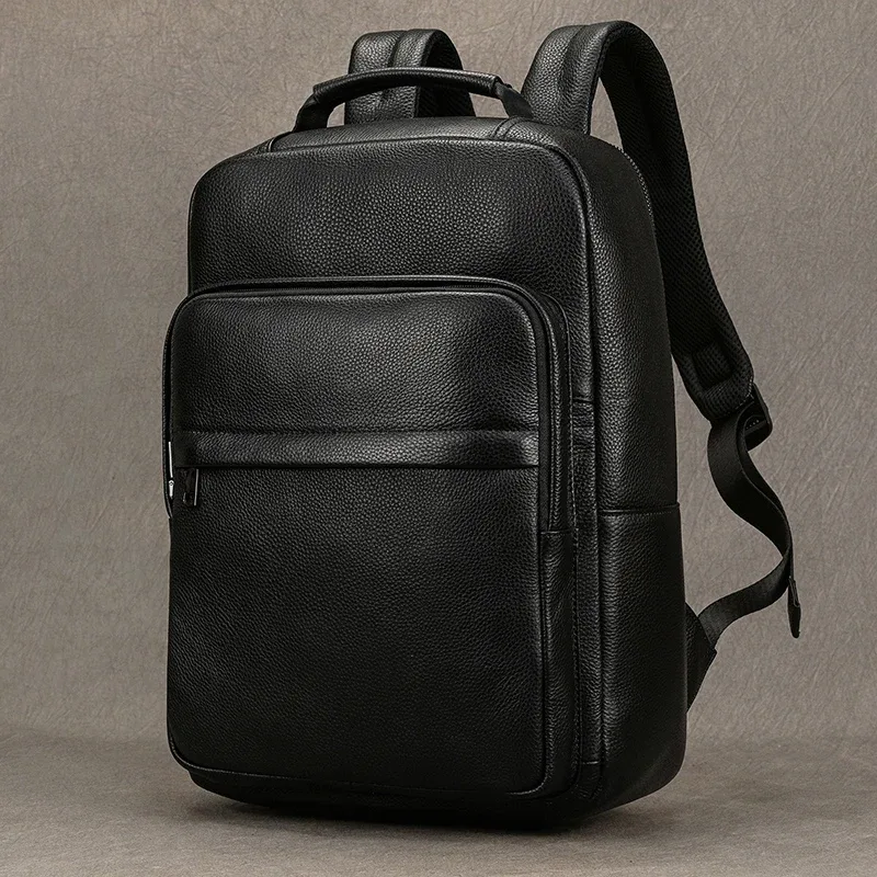 Sac d'école en cuir véritable pour hommes femmes sac à dos en peau de vache noire 14 15 16 pouces sacs à dos pour ordinateur portable sac de voyage mâle femme nouveau Design
