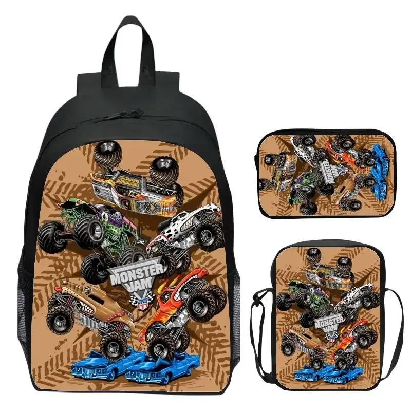 monster jam monster truck ensemble de trois pièces sac à dos pour enfants sac à dos d'école primaire sac à dos de maternelle